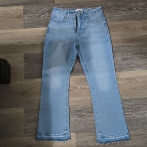 LOFT Light Blue Cropped Flare Jeans with Frayed Hem